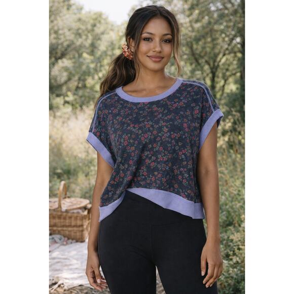 NATURAL LIFE Tops - New Natural Life Cut It Out Tee XL Charcoal Floral Open Back Cotton Top